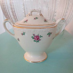 Rambler Rose by Homer Laughlin on the Georgian Eggshell blank, sugar with lid